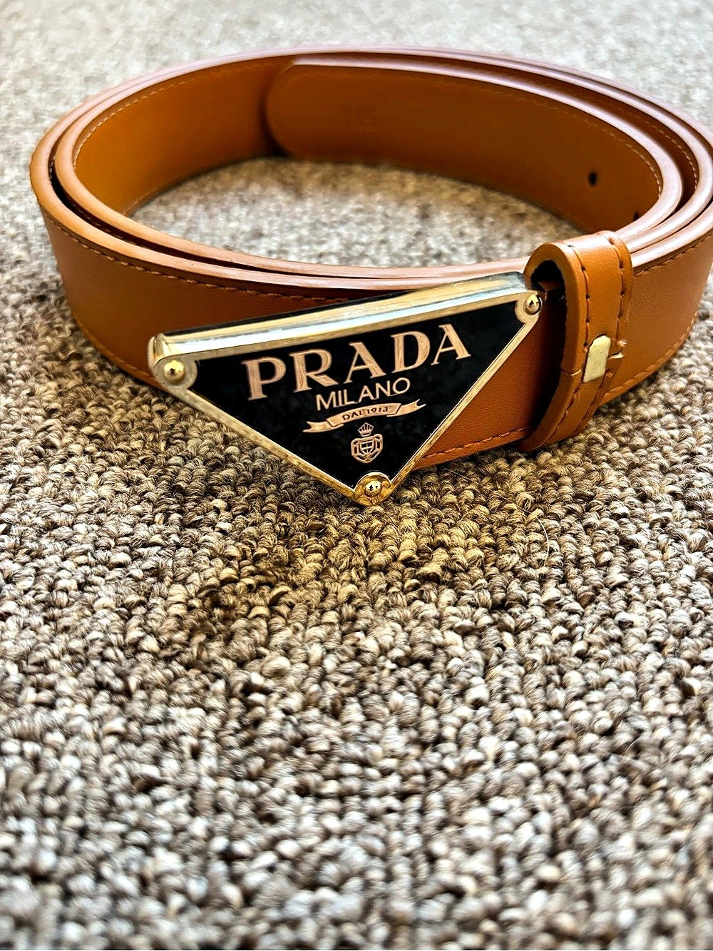 Prada Triangle-Logo Leather Belt Brown & Black Size 115